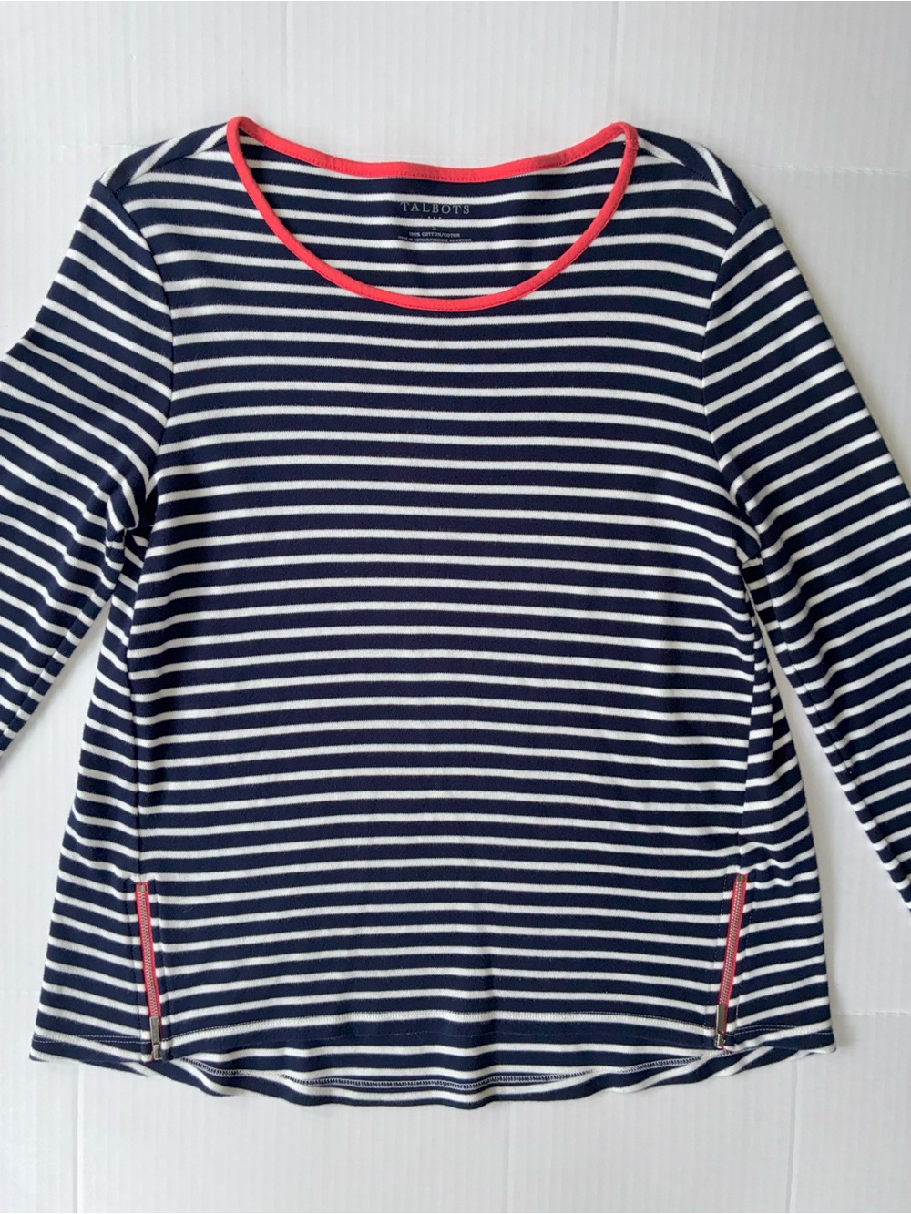 Talbots Women’s Long Sleeve Blue And White Striped 100% Cotton Top Size Small
